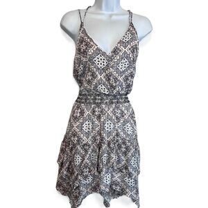AQUA Multicolor Medium Sleeveless V-Neck Printed Elastic Waistband Mini‎ Dress